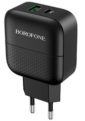 Мережевий зарядний пристрій Borofone BA46A PD 18W+QC3.0 (1USB/1Type-C/3A) - Black