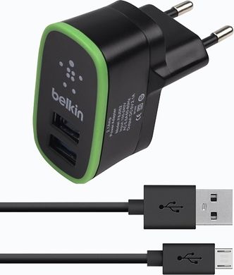 Мережевий зарядний пристрій Belkin Travel charger 2USB 2.1A + MicroUsb cable Black