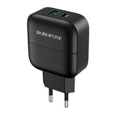 Сетевое зарядное устройство Borofone BA46A PD 18W+QC3.0 (1USB/1Type-C/3A) - Black