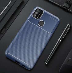Чехол Premium Carbon для Samsung Galaxy M31 - Dark Blue