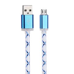 Дата кабель (светящийся) MicroUSB-USB - Blue