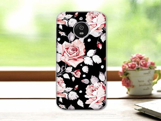 Чехол с рисунком для Motorola Moto E4 Plus - Розы темные