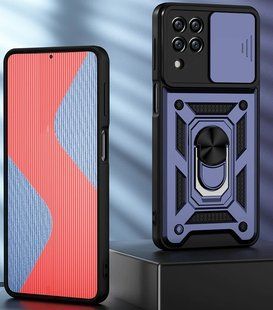 Ударопрочный чехол GETMAN Ring для Samsung Galaxy M12 / A12 - Camshield Blue