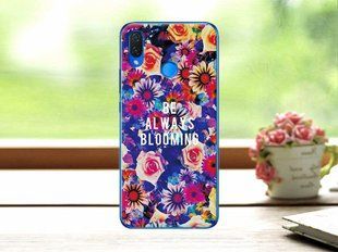 Силіконовий чохол з малюнком Huawei P Smart Plus - Квіти з написом