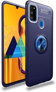 TPU чехол Hybird ColorRing под магнитный держатель для Samsung Galaxy M21 - Dark Blue