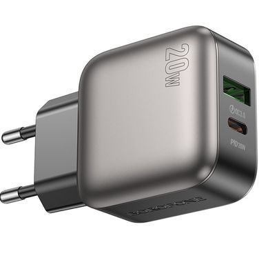 Сетевое зарядное устройство Borofone BAS54A PD 20W+QC3.0 (1USB/1Type-C/3A) - Grey
