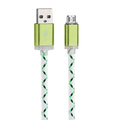 Дата кабель (светящийся) MicroUSB-USB - Green